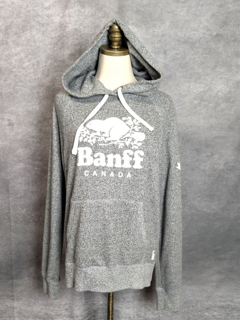 Roots Banff Canada Salt & Pepper Fleece Original Kanga Hoodie Sweatshirt M Cozy
